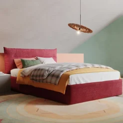 Letto contenitore una piazza e mezzo Nadine imbottito in tessuto linea Colorfull