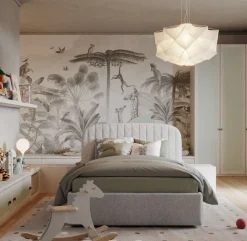 Letto contenitore una piazza e mezzo Darwin linea Sitter imbottito in tessuto sfoderabile