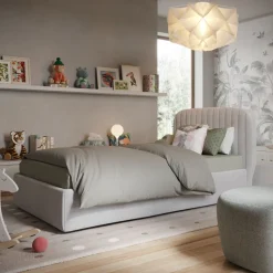 Letto contenitore una piazza e mezzo Darwin linea Sitter imbottito in tessuto sfoderabile