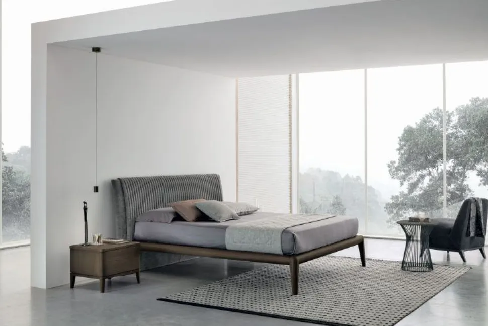 Letto con testiera imbottita decorata in tessuto matrimoniale Blich disponibile in 2 misure e vari colori
