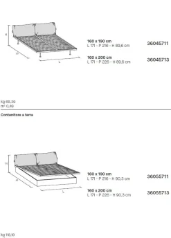 Letto con testiera imbottita matrimoniale Panama disponibile in 2 misure e vari colori