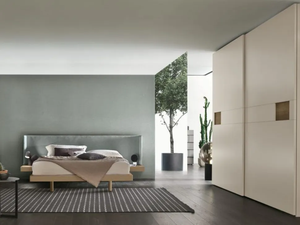 Letto con testiera imbottita e comodini integrati matrimoniale Factory disponibile in 2 misure e vari colori