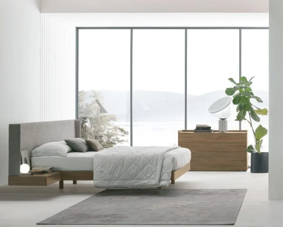Letto con testiera imbottita e comodini integrati matrimoniale Factory disponibile in 2 misure e vari colori
