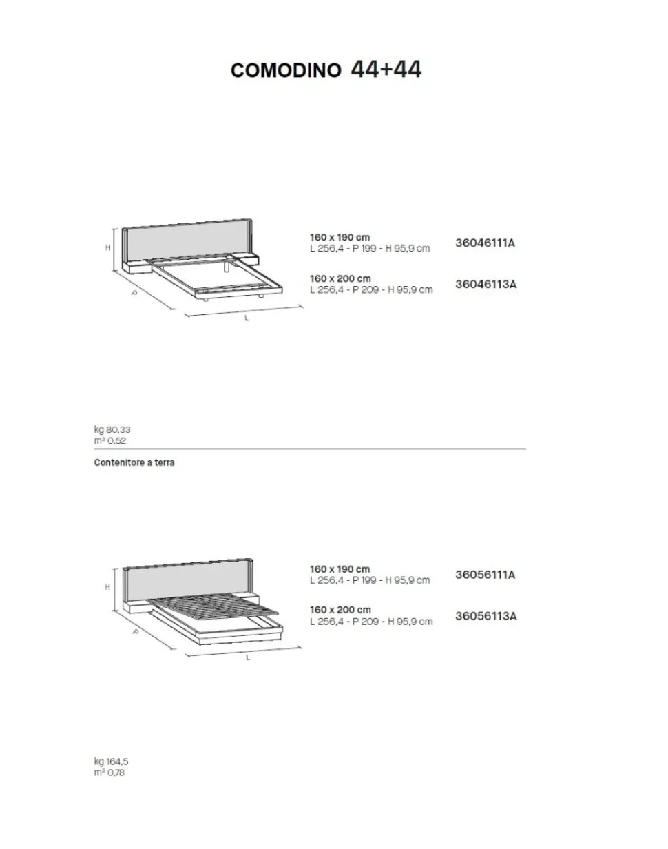 Letto con testiera imbottita e comodini integrati matrimoniale Factory disponibile in 2 misure e vari colori