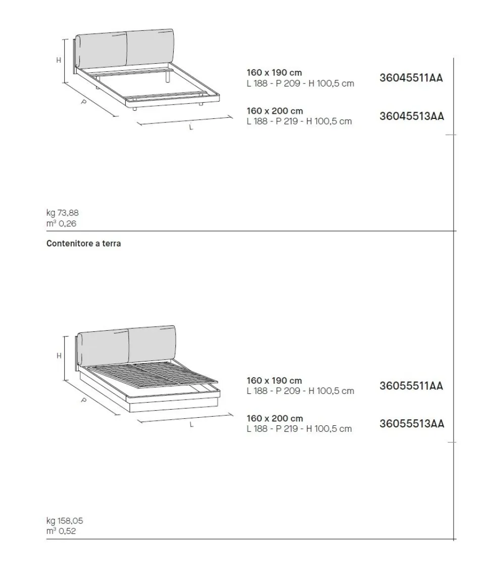 Letto con testiera imbottita a 2 cuscini matrimoniale Nico02 disponibile in 2 misure e vari colori
