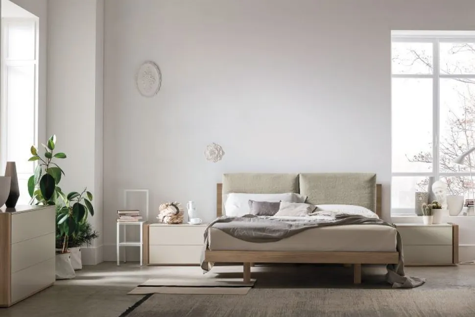 Letto con testiera imbottita a 2 cuscini matrimoniale Nico02 disponibile in 2 misure e vari colori