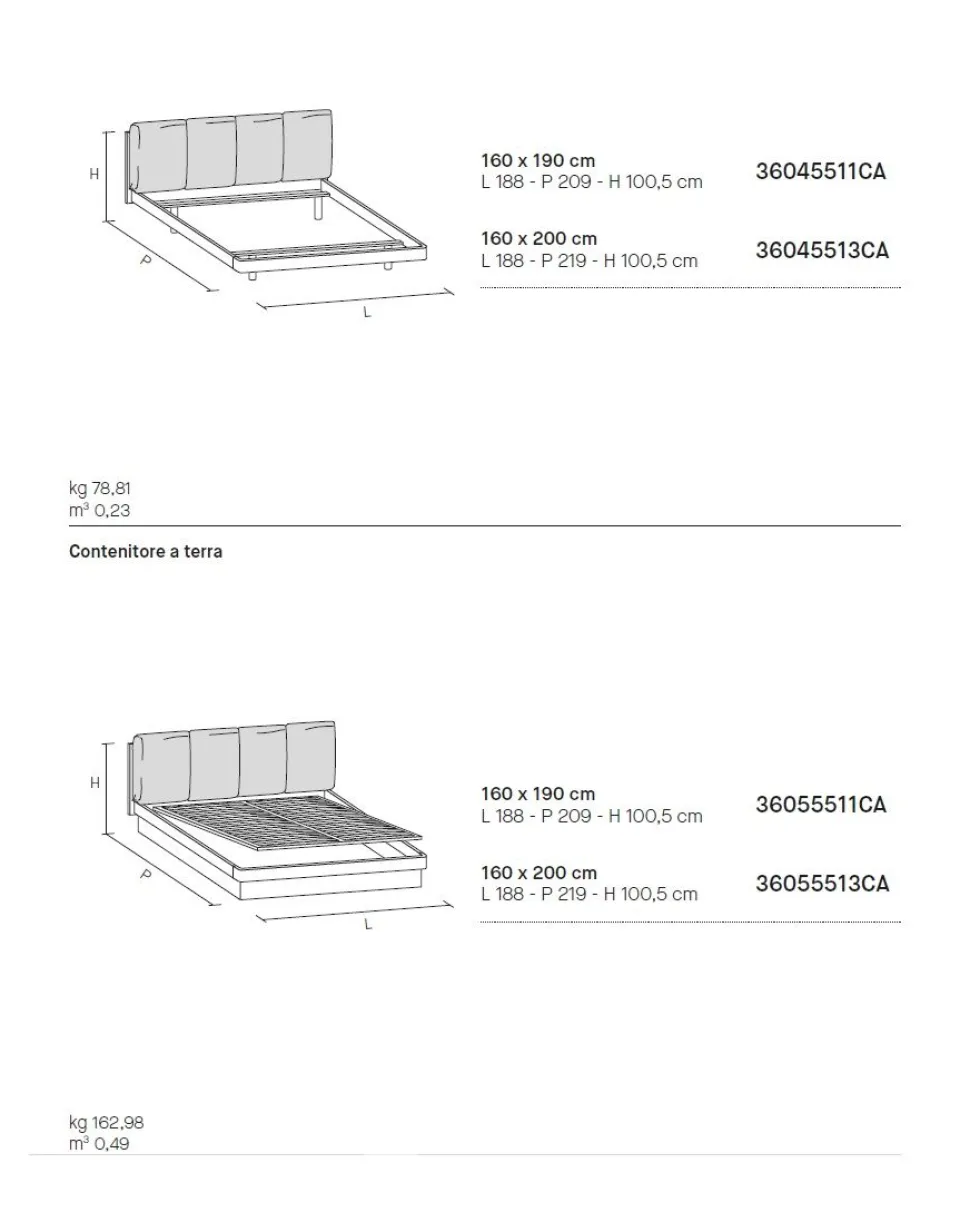 Letto con testiera imbottita a 4 cuscini matrimoniale Nico04 disponibile in 2 misure e vari colori