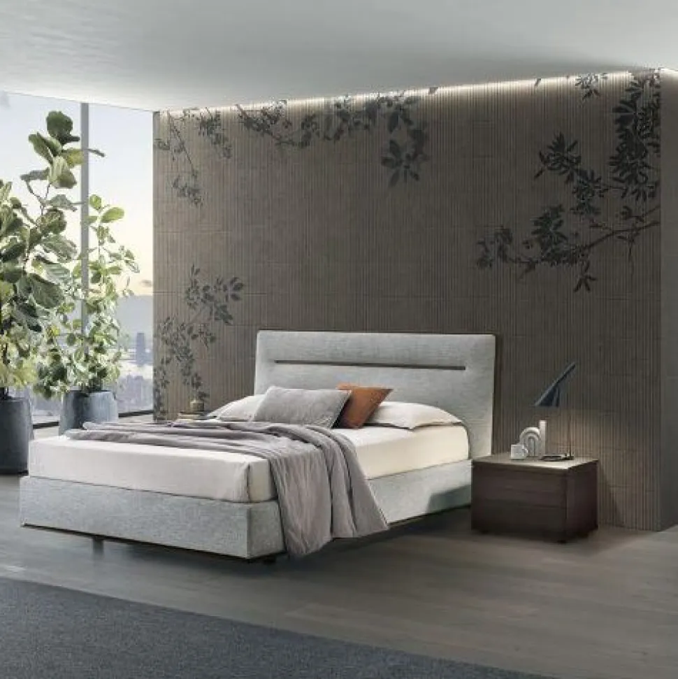 Letto imbottito in tessuto matrimoniale Task disponibile in vari colori