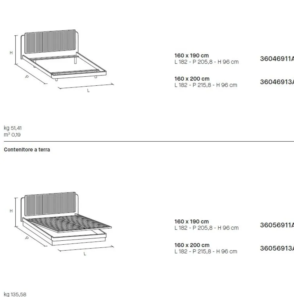 Letto in legno matrimoniale con testiera imbottita Materia disponibile in 2 misure e vari colori