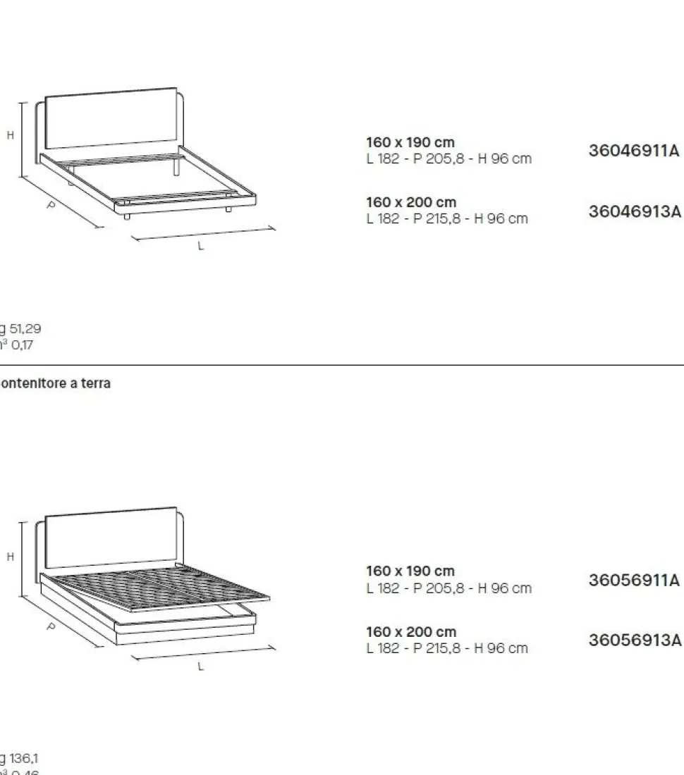 Letto in legno matrimoniale Materia disponibile in 2 misure e vari colori