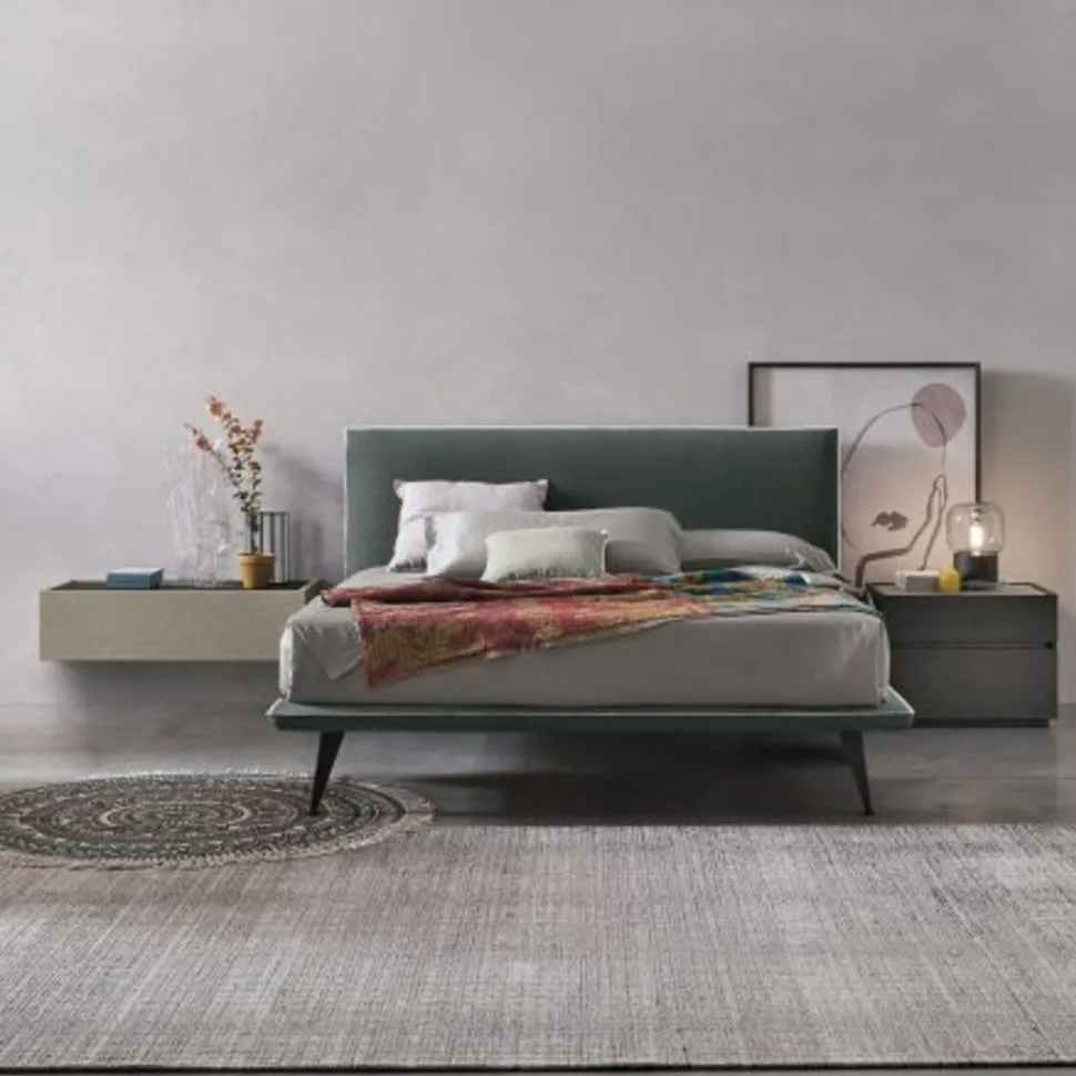 Letto in tessuto imbottito matrimoniale Jerry disponibile in 2 misure e vari colori