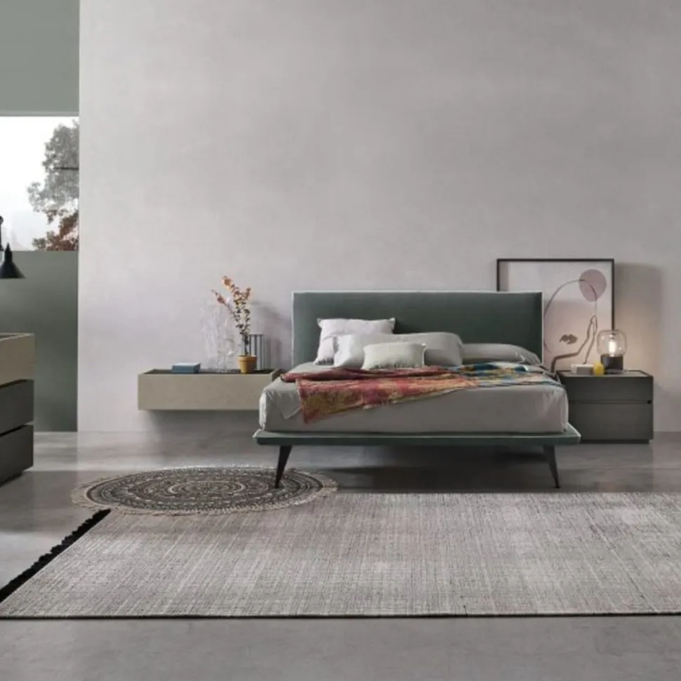 Letto in tessuto imbottito matrimoniale Jerry disponibile in 2 misure e vari colori
