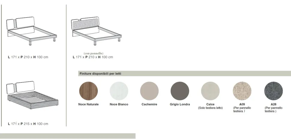 Letto matrimoniale Barcellona linea Domino disponibile in 4 colori