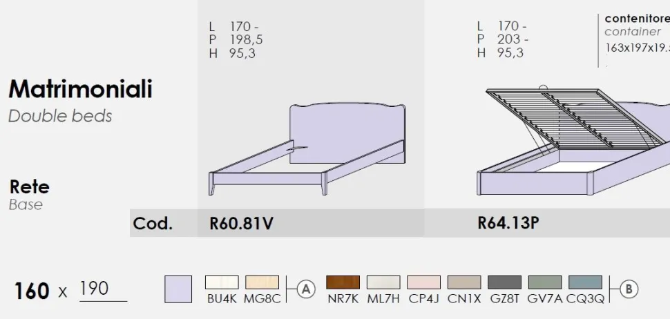 Letto matrimoniale Gabriel linea Ginevra disponibile in 9 colorazioni