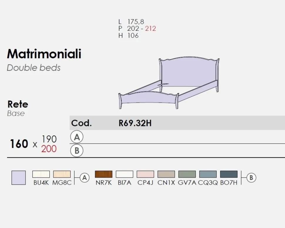 Letto matrimoniale Guido linea Ginevra disponibile in 9 colorazioni