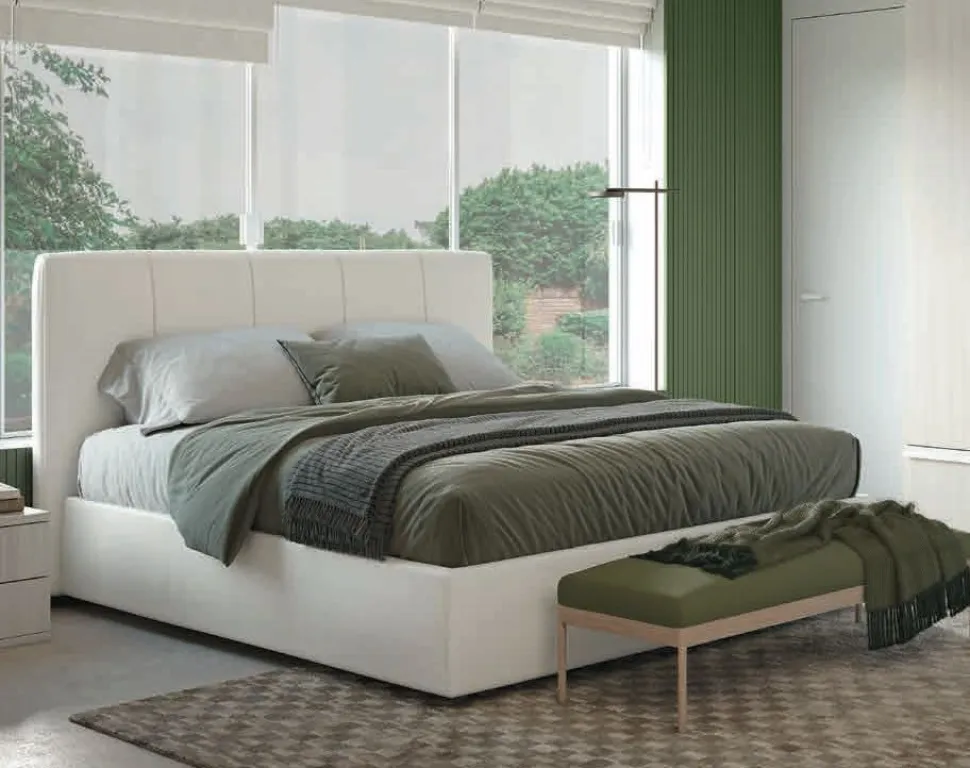 Letto matrimoniale imbottito in tessuto Apollo disponibile in vari colori
