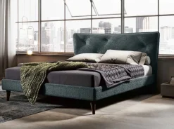 Letto matrimoniale imbottito Verde Petrolio con testiera trapuntata disponibile in vari colori