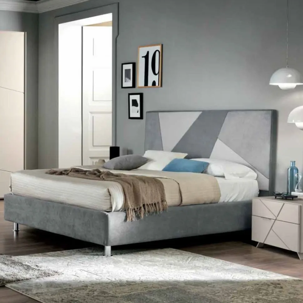Letto matrimoniale imbottito disponibile in vari colori Vega linea Domino