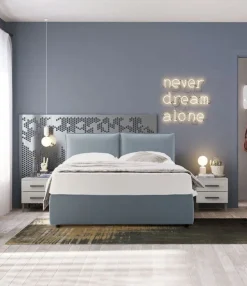 Letto matrimoniale imbottito in tessuto Dani disponibile in vari colori