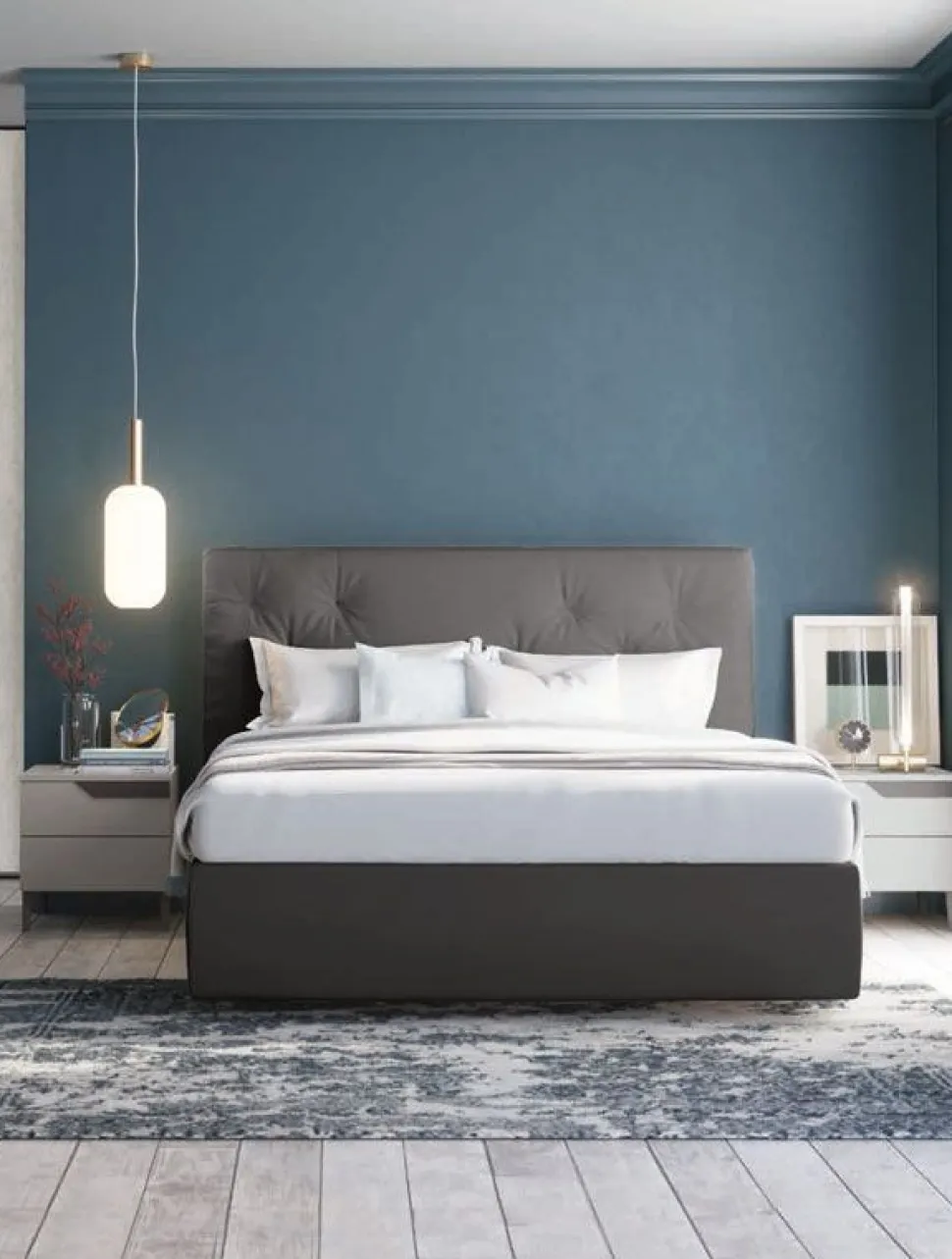 Letto matrimoniale imbottito in tessuto Ramon disponibile in vari colori