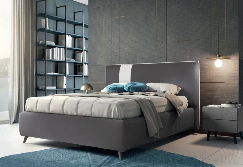 Letto matrimoniale imbottito in tessuto bicolore modello Persefone linea Lotto