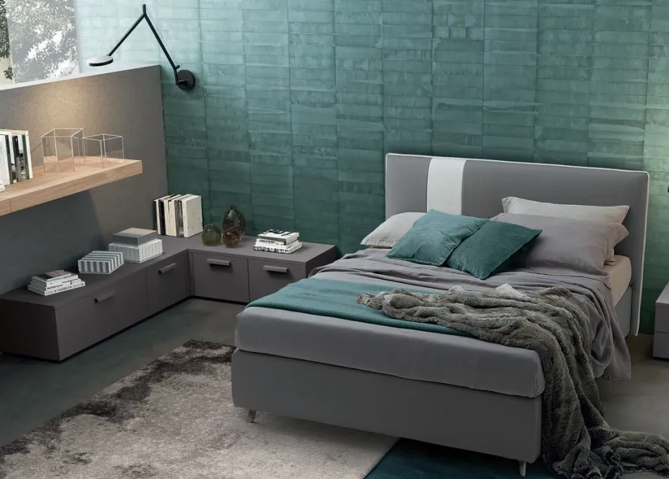 Letto matrimoniale imbottito in tessuto bicolore modello Persefone linea Lotto