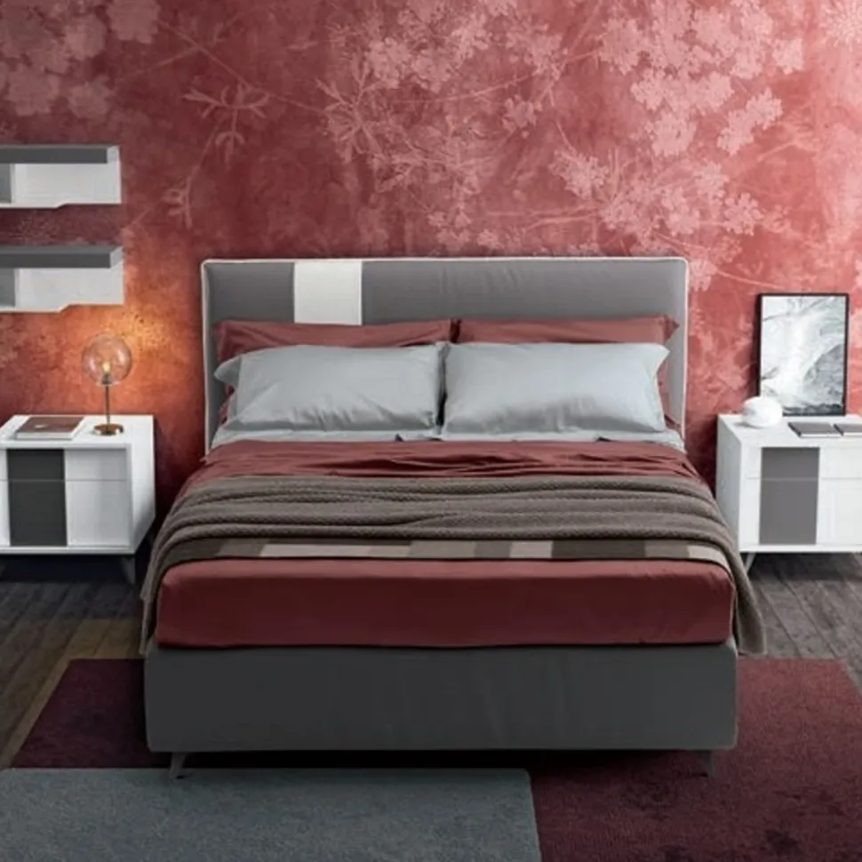 Letto matrimoniale imbottito in tessuto bicolore modello Persefone linea Lotto