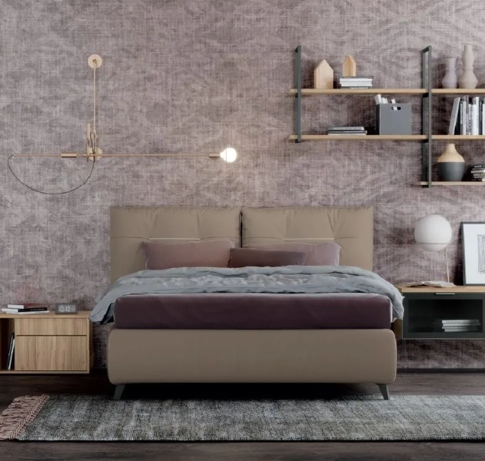 Letto matrimoniale imbottito in tessuto modello Flora linea Lotto