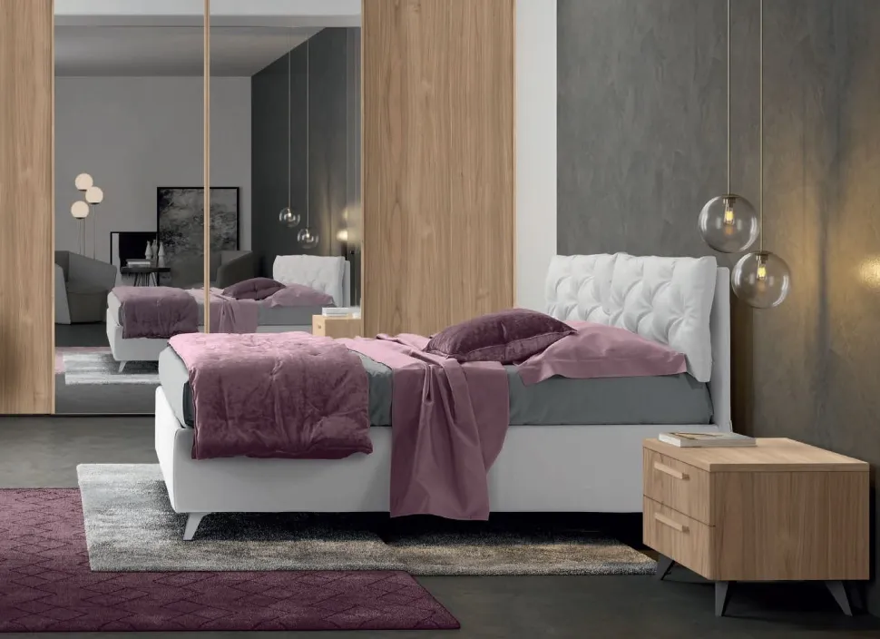 Letto matrimoniale imbottito in tessuto modello Rubino linea Lotto
