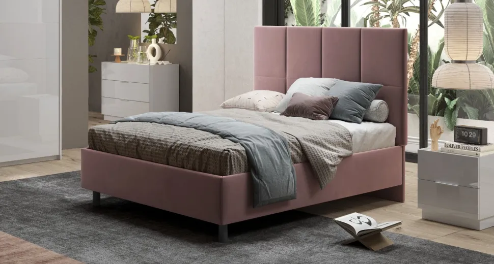 Letto matrimoniale imbottito in velluto Blume linea Chérie disponibile in 7 colori