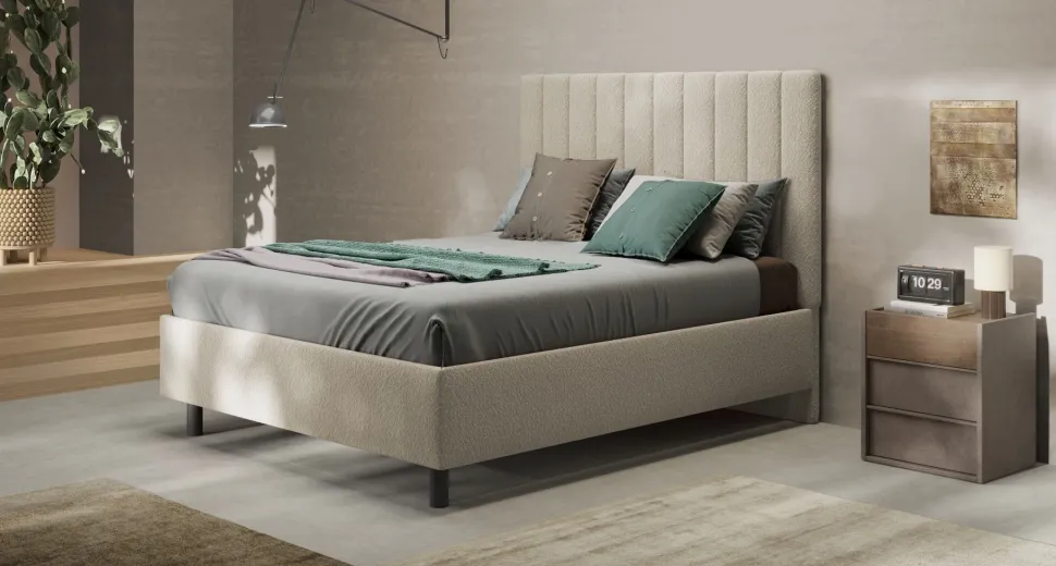 Letto Matrimoniale Imbottito in Velluto Berlino - Linea Cherie (Colori e Accessori Personalizzabili)