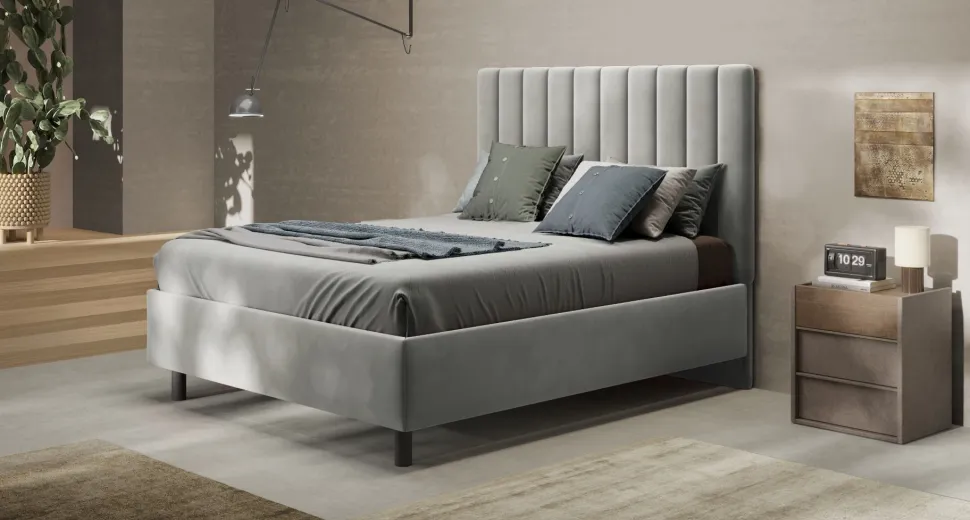 Letto Matrimoniale Imbottito in Velluto Berlino - Linea Cherie (Colori e Accessori Personalizzabili)