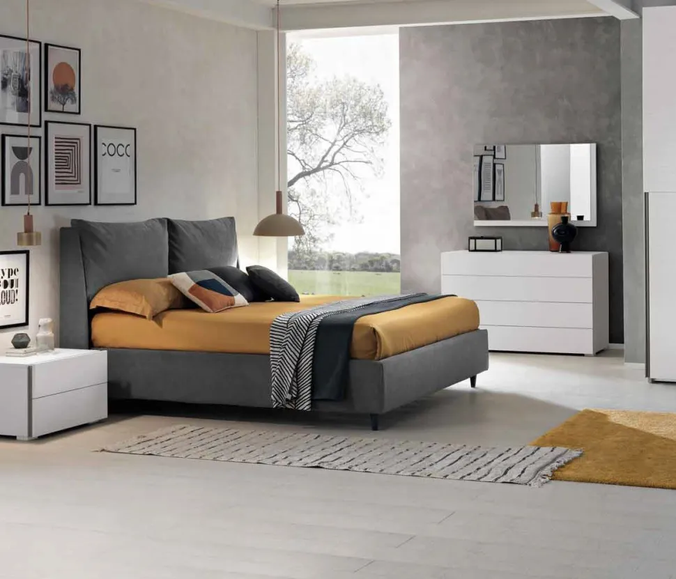 Letto matrimoniale imbottito Ian linea Domino disponibile in 3 colori