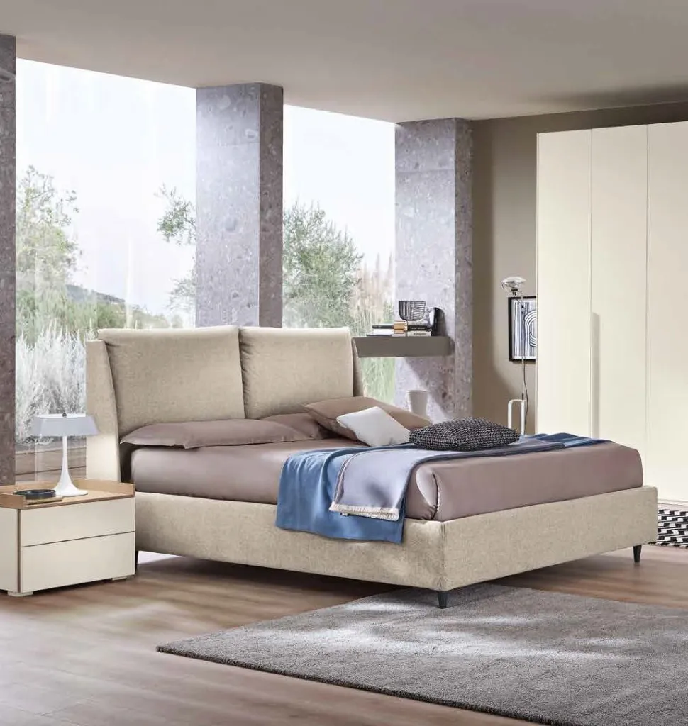 Letto matrimoniale imbottito Ian linea Domino disponibile in 3 colori