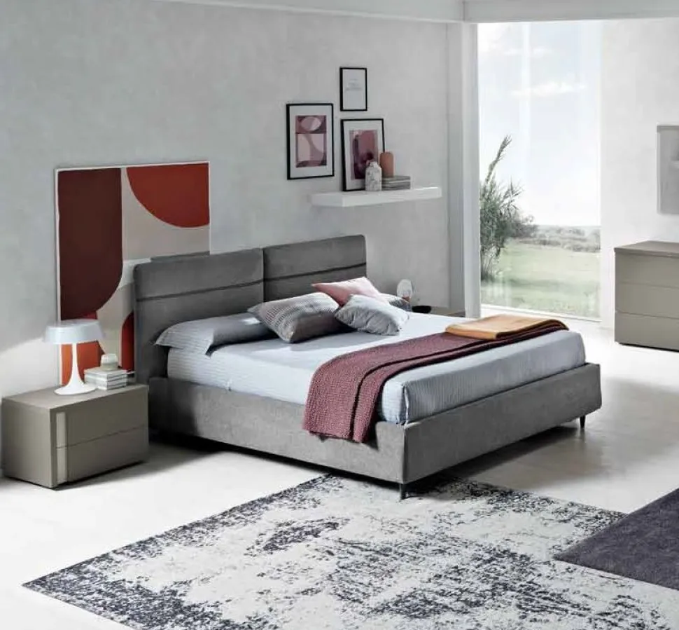 Letto matrimoniale imbottito Milko linea Domino disponibile in 3 colori