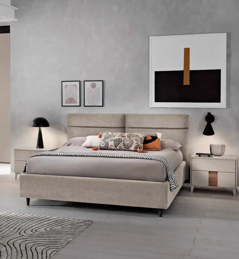 Letto matrimoniale imbottito Milko linea Domino disponibile in 3 colori