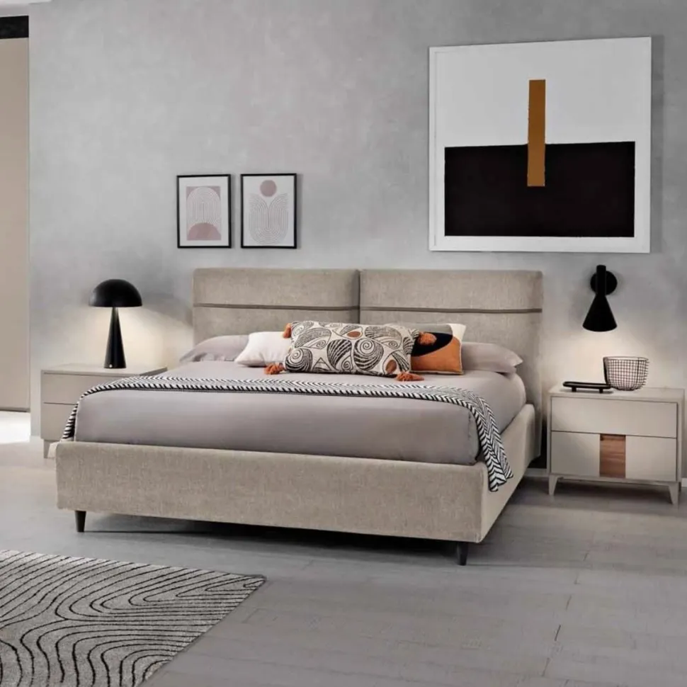 Letto matrimoniale imbottito Milko linea Domino disponibile in 3 colori