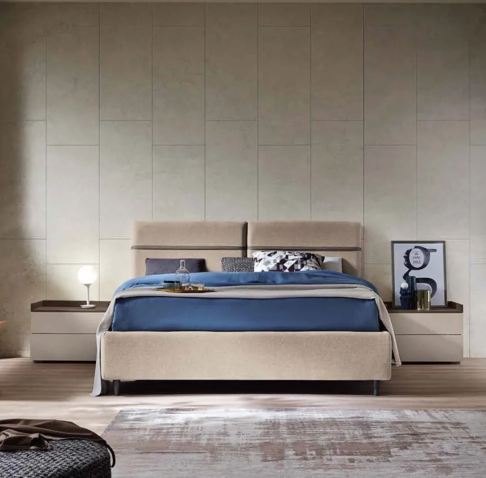 Letto matrimoniale imbottito Milko linea Domino disponibile in 3 colori