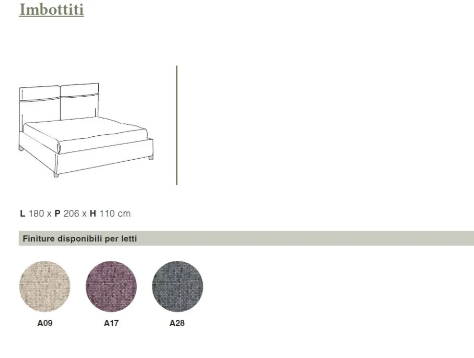 Letto matrimoniale imbottito Milko linea Domino disponibile in 3 colori