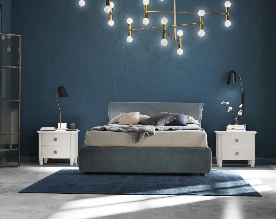 Letto matrimoniale imbottito in tessuto Beky linea Ginevra disponibile in vari colori