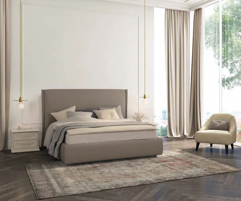 Letto matrimoniale imbottito in tessuto Willy linea Ginevra disponibile in vari colori