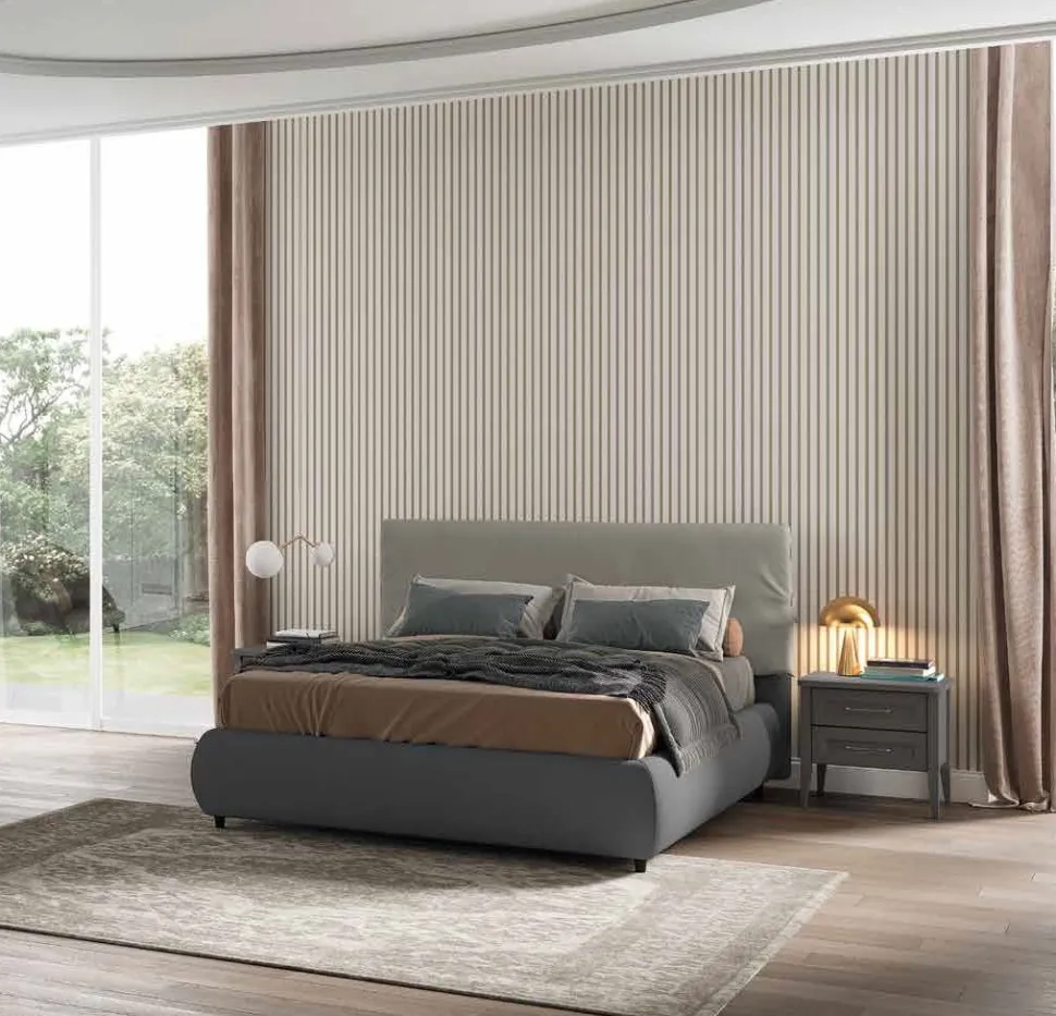 Letto matrimoniale imbottito Dominique linea Ginevra disponibile in vari colori
