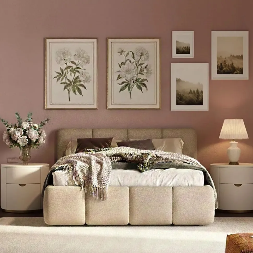 Letto matrimoniale imbottito in Tessuto Bouclé 5 varianti colore