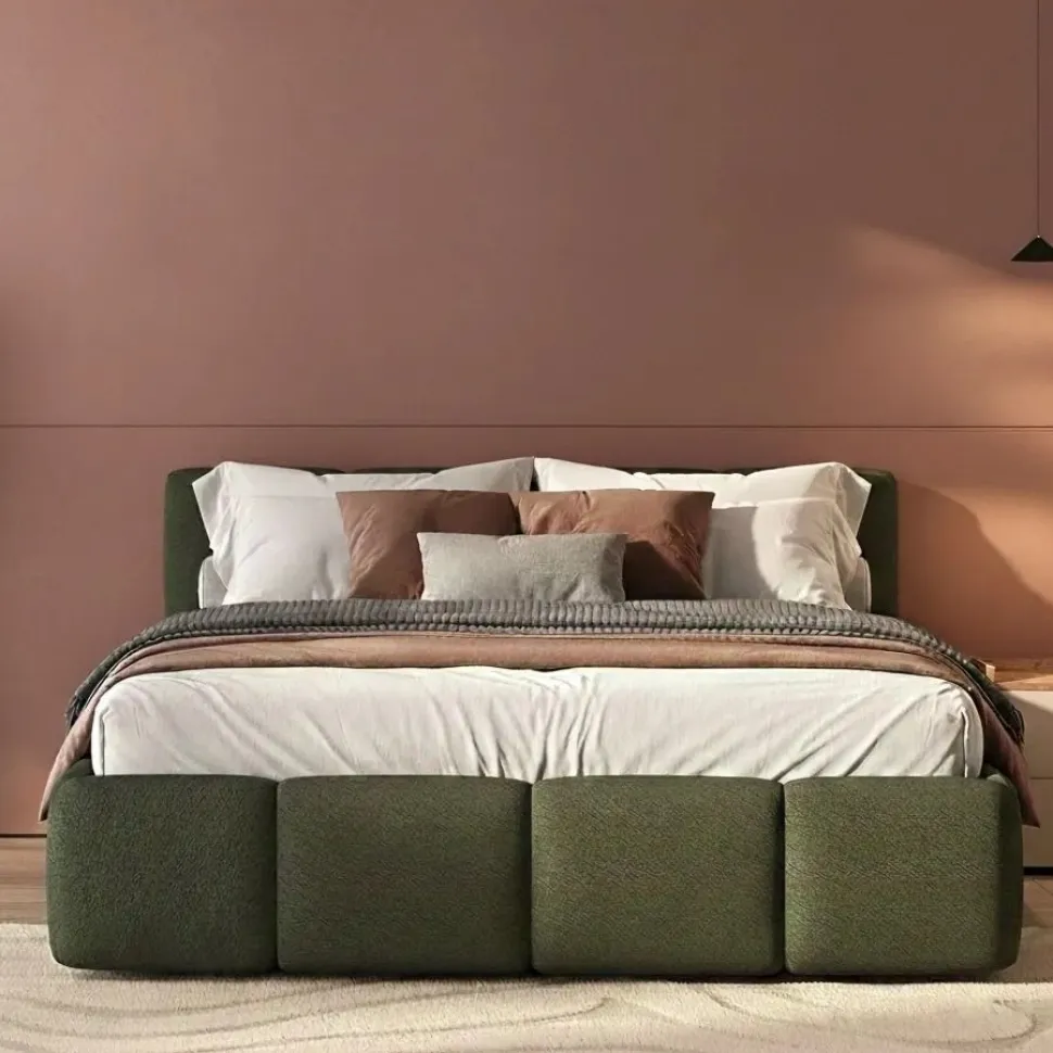Letto matrimoniale imbottito in Tessuto Bouclé 5 varianti colore