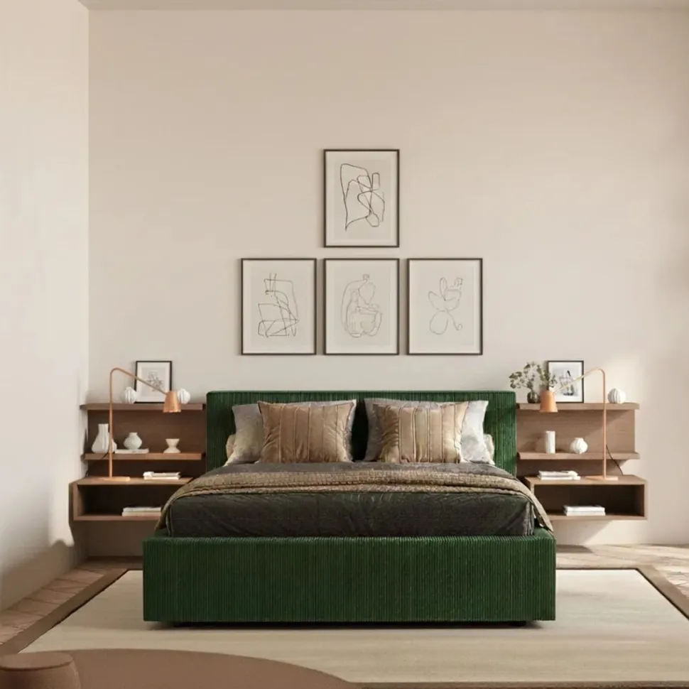 Letto matrimoniale imbottito in Velluto a Coste Design Contemporaneo 6 varianti colore