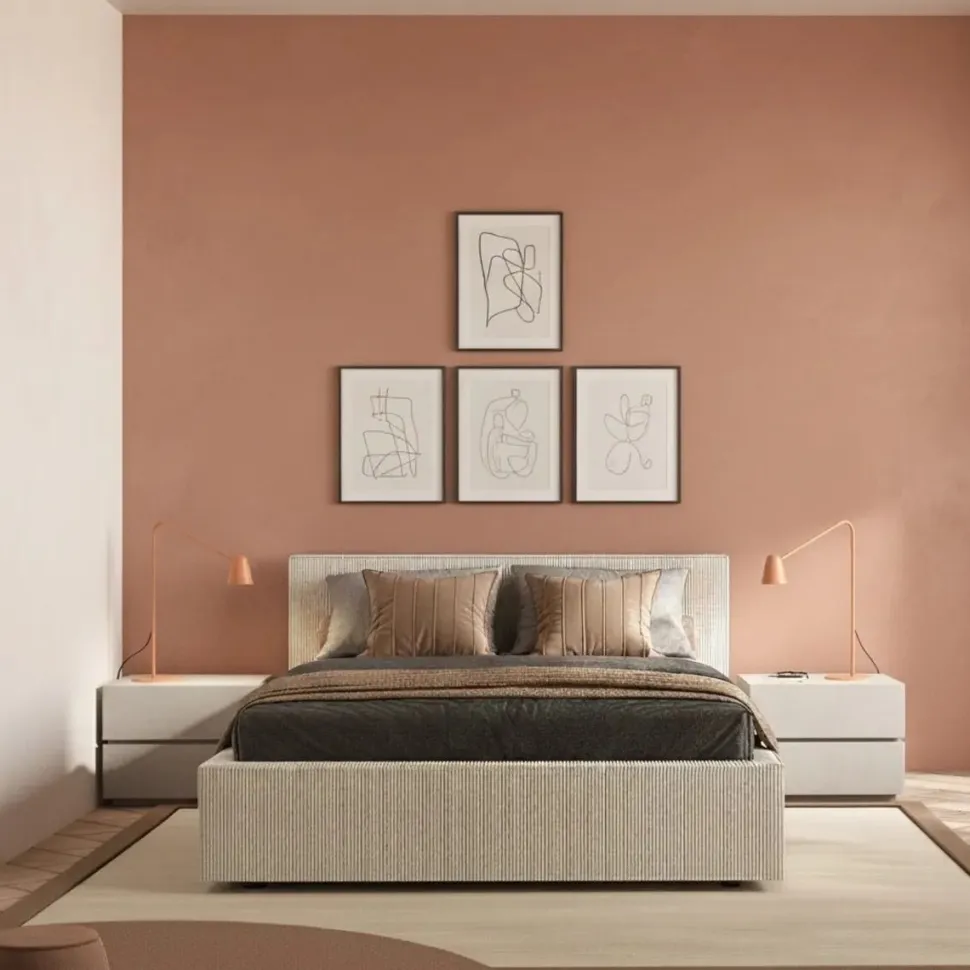 Letto matrimoniale imbottito in Velluto a Coste Design Contemporaneo 6 varianti colore