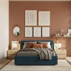 Letto matrimoniale imbottito in Velluto a Coste Design Contemporaneo 6 varianti colore