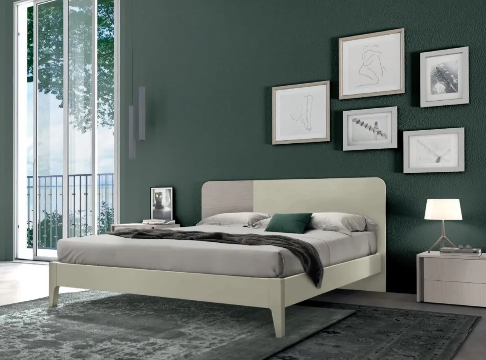 Letto matrimoniale in legno con testiera bicolore modello Ambra linea Lotto