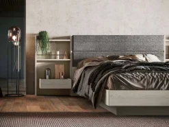 Letto matrimoniale in legno Rovere Nordico con testiera imbottita disponibile in vari colori