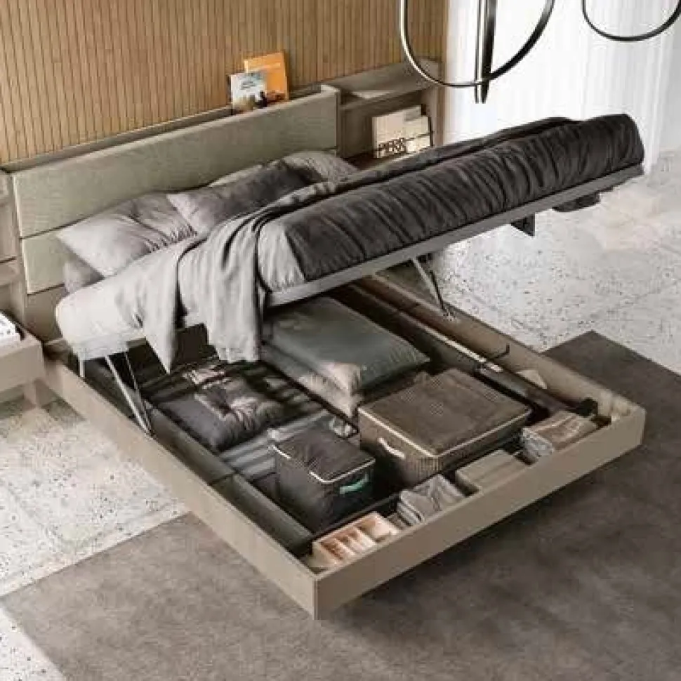 Letto matrimoniale in legno Rovere Nordico con testiera imbottita disponibile in vari colori